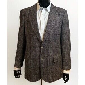 VTG MW New Port 40 L Hand Tailored Multicolour Plaid 100% Silk Blazer Sport Coat